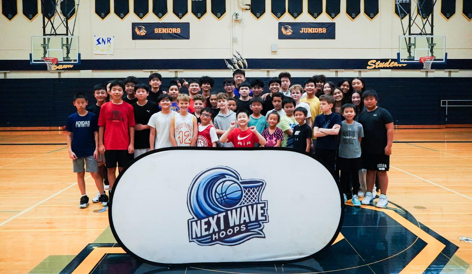 Full Next Wave Hoops team at the end of a session